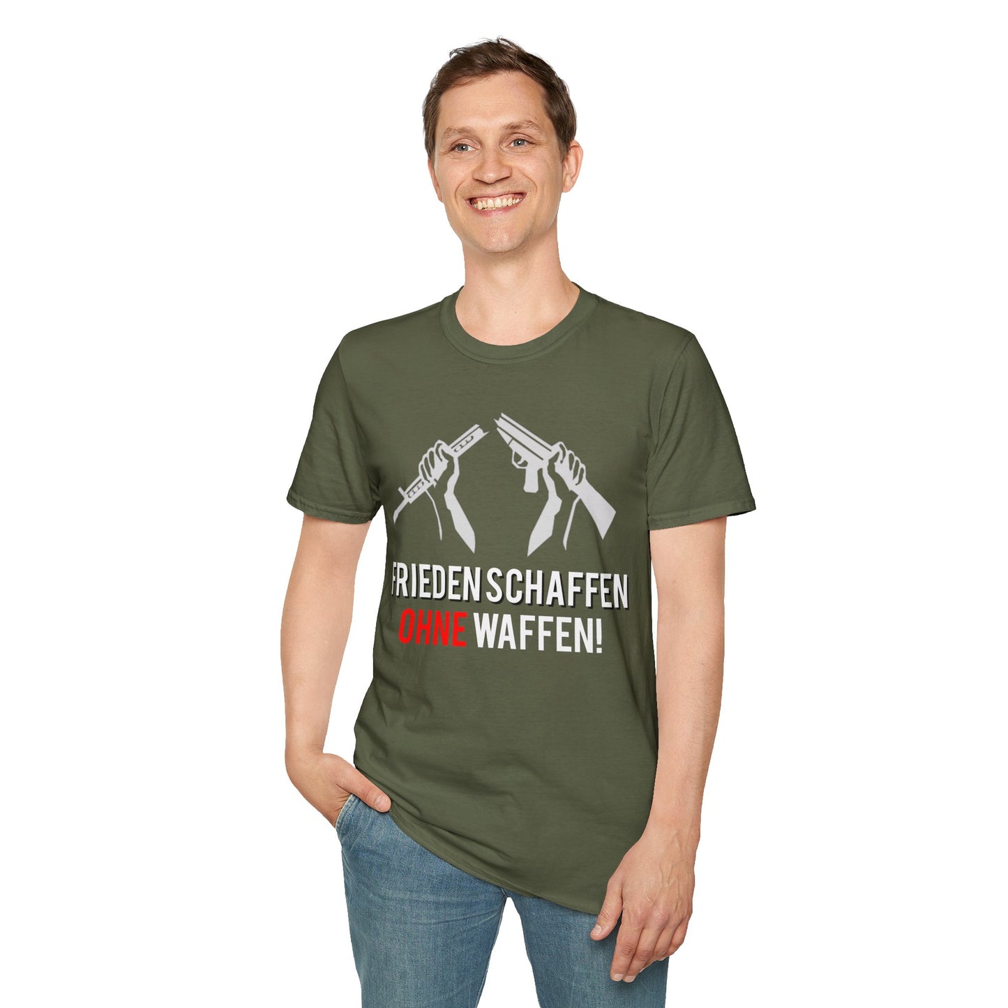 Unisex-T-Shirt „Frieden schaffen ohne Waffen“ – Für alle, die ein Zeichen für Frieden setzen möchten.