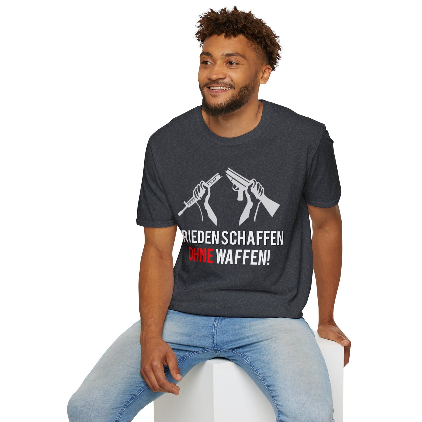 Unisex-T-Shirt „Frieden schaffen ohne Waffen“ – Für alle, die ein Zeichen für Frieden setzen möchten.