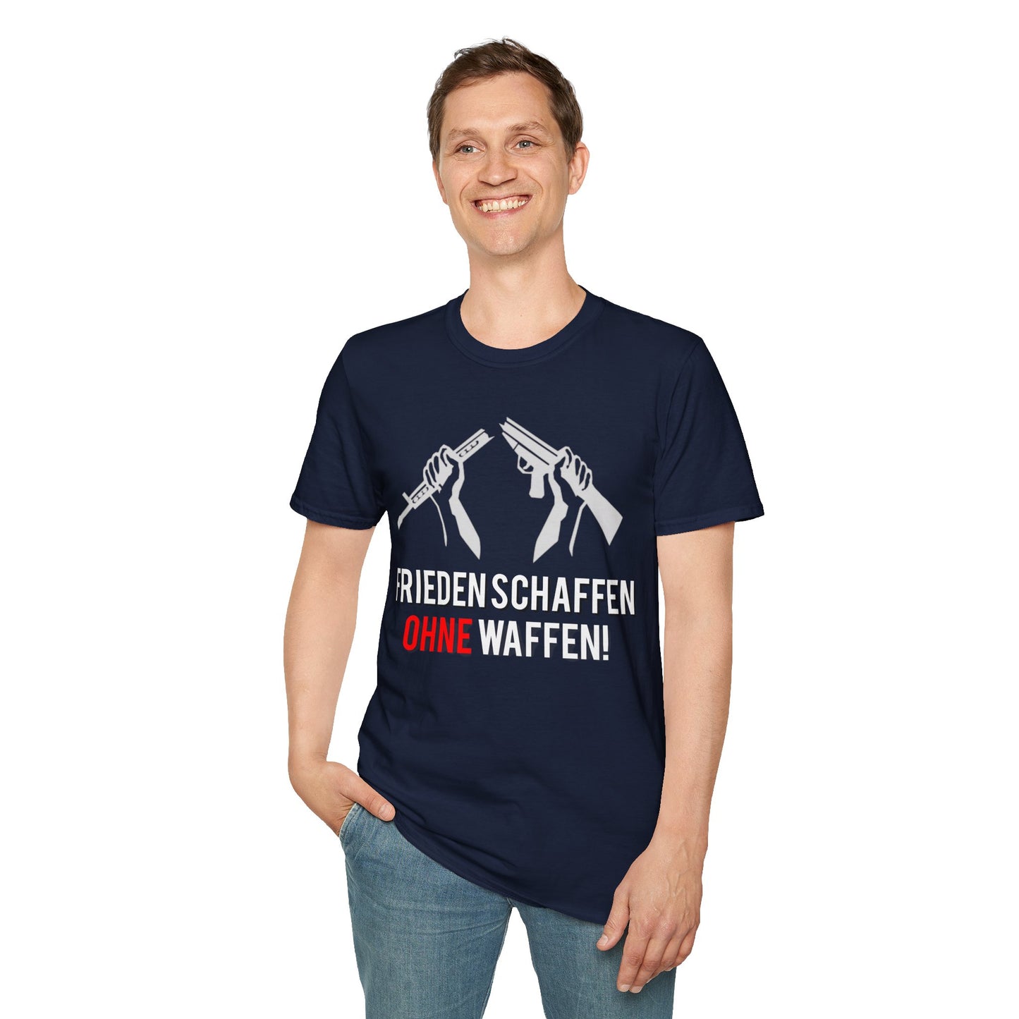 Unisex-T-Shirt „Frieden schaffen ohne Waffen“ – Für alle, die ein Zeichen für Frieden setzen möchten.