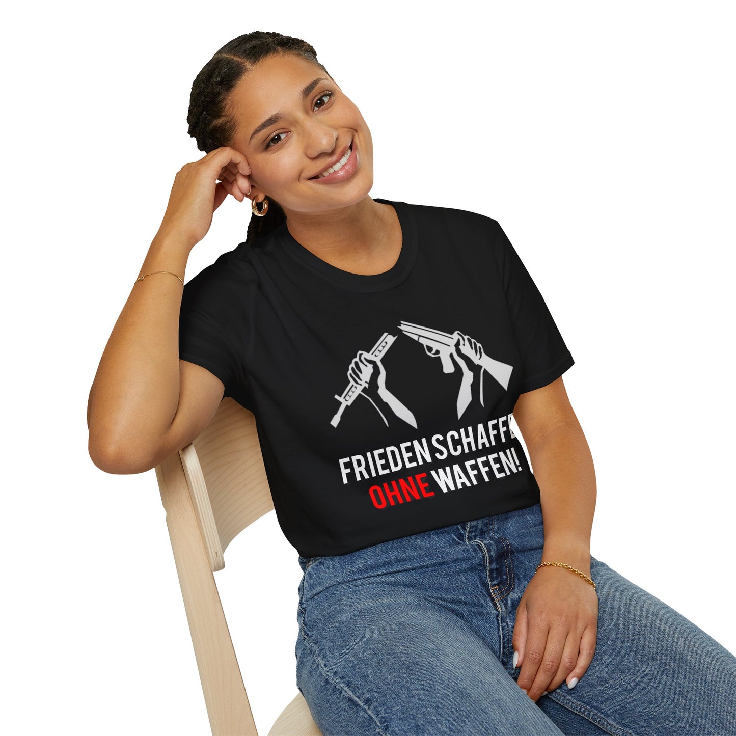 Unisex-T-Shirt „Frieden schaffen ohne Waffen“ – Für alle, die ein Zeichen für Frieden setzen möchten.