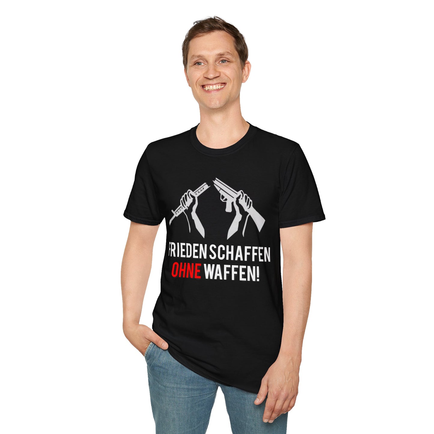 Unisex-T-Shirt „Frieden schaffen ohne Waffen“ – Für alle, die ein Zeichen für Frieden setzen möchten.